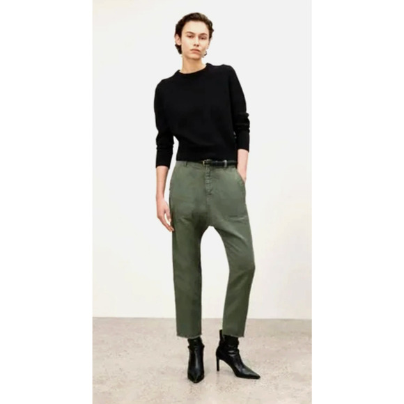 Nili Lotan 00 Slouchy Linen $380 Luna Pants Drop Crotch Cropped Army Green 0 2 4 - Picture 5 of 11